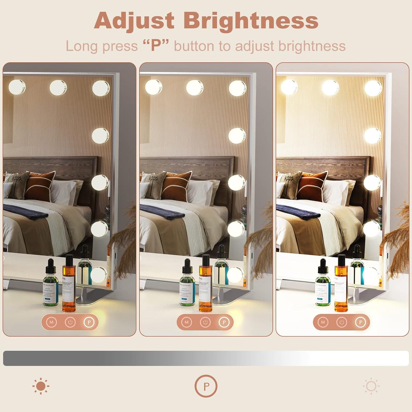 ADDCOLOR Hollywood Espejo Maquillaje con Luz, Espejo Pared con USB Puerto de Carga y eléfono Soporte, 14 Bombillas LED y 3 Modos de Iluminación Ajustables Espejo Grande (60x18x52,3 cm)